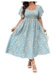 Floerns Plus Size Floral Square Neck Maxi Dress