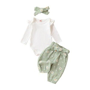 Daisy Print Rib Knit Romper & Headband Set