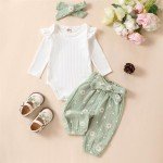 Daisy Print Rib Knit Romper & Headband Set