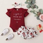 Maroon Ruffle Romper Shorts Set for Baby Girls