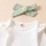 Daisy Print Rib Knit Romper & Headband Set