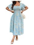 Floerns Plus Size Floral Square Neck Maxi Dress