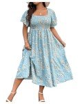 Floerns Plus Size Floral Square Neck Maxi Dress