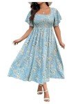 Floerns Plus Size Floral Square Neck Maxi Dress
