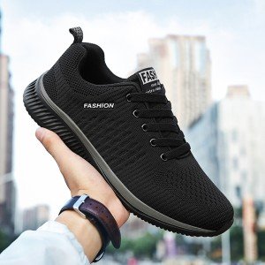 Men's Black Breathable Athletic Knit Sneakers