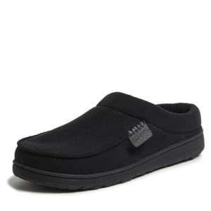 Dearfoams Men's Black Microfiber Suede Clog Slipper
