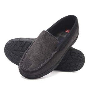 Hanes Men's Grey Moccasin Slipper with Memory Foam