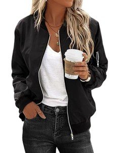 Zeagoo Women's Black Short Quilted Bomber Jacket