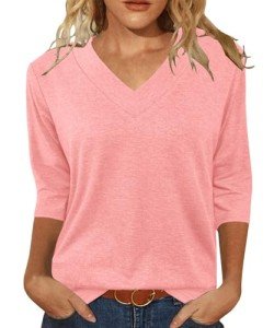 Coral Pink V-Neck Tunic Top for Women