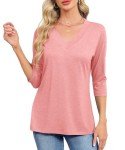 Coral Pink V-Neck Tunic Top for Women