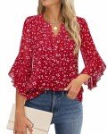 Chic 3/4 Sleeve Red Blouse for Women