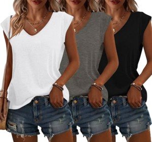 Bliwov Women's 3-Pack V-Neck Cap Sleeve Tops