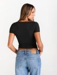 Trendy Women's Boat Neck Summer T-Shirt - Black