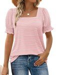WIHOLL Women's Pink Stripe Short Sleeve Top