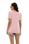WIHOLL Women's Pink Stripe Short Sleeve Top