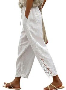 Lightweight Casual Linen Beach Capri Pants for Women
