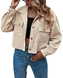 Gihuo Women's Cropped Corduroy Plaid Shacket