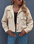 Gihuo Women's Cropped Corduroy Plaid Shacket