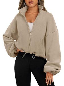 AUMOTET Women's Oversized Fleece Zip-Up Jacket