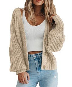 PrettyGarden Women's Chunky Knit Button Cardigan - Apricot
