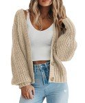 PrettyGarden Women's Chunky Knit Button Cardigan - Apricot
