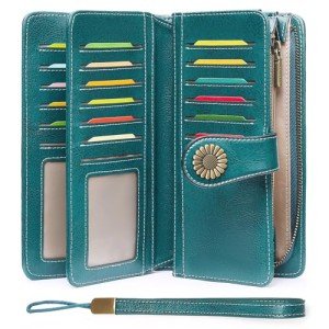 RFID Blocking Leather Wallet for Women - Large Capacity