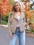 AUTOMET Women’s Cropped Faux Leather Jacket - Apricot