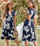 OUGES Women's Floral Summer V-Neck Dress with Pockets