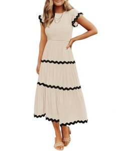 ZESICA Women's Flutter Sleeve Summer Midi Dress