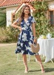 OUGES Women's Floral Summer V-Neck Dress with Pockets