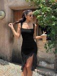 Chic Ruched Bodycon Midi Dress in Black
