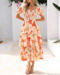 Floral Puff Sleeve Square Neck Maxi Dress