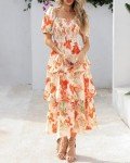 Floral Puff Sleeve Square Neck Maxi Dress
