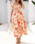 Floral Puff Sleeve Square Neck Maxi Dress