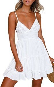 ECOWISH Women’s Lace Mini Swing Dress – White