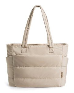 Lightweight Quilted Tote Bag for Women - Grayish Brown