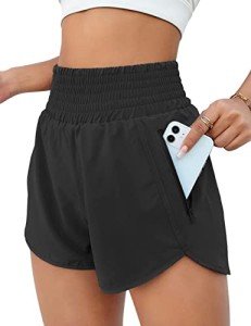 High-Waisted Athletic Shorts with Pockets - Black