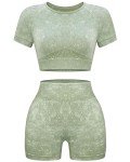 OLCHEE Women’s Seamless Acid Wash Workout Set