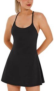 Womens Black Tennis Dress with Built-in Bra & Pockets