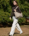 Lightweight Quilted Tote Bag for Women - Grayish Brown