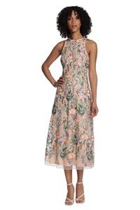 Maggy London Embroidered Halter Midi Dress
