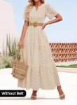 ZESICA Women's Summer V-Neck Maxi Dress, Apricot