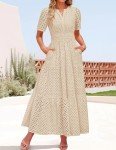 ZESICA Women's Summer V-Neck Maxi Dress, Apricot