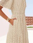 ZESICA Women's Summer V-Neck Maxi Dress, Apricot