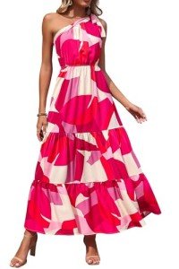 PrettyGarden Women's One-Shoulder Floral Maxi Dress