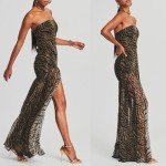 Brown Tiger Stripe Strapless Maxi Dress for Women