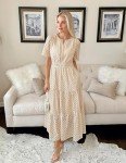 ZESICA Women's Summer V-Neck Maxi Dress, Apricot