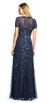 Navy Beaded Short-Sleeve Gown by Adrianna Papell