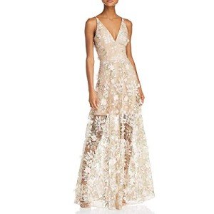 Embellished Plunging Floral Dress in Sidney Pink