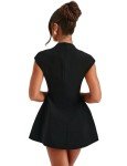 Black Deep V Neck Cap Sleeve Mini Dress